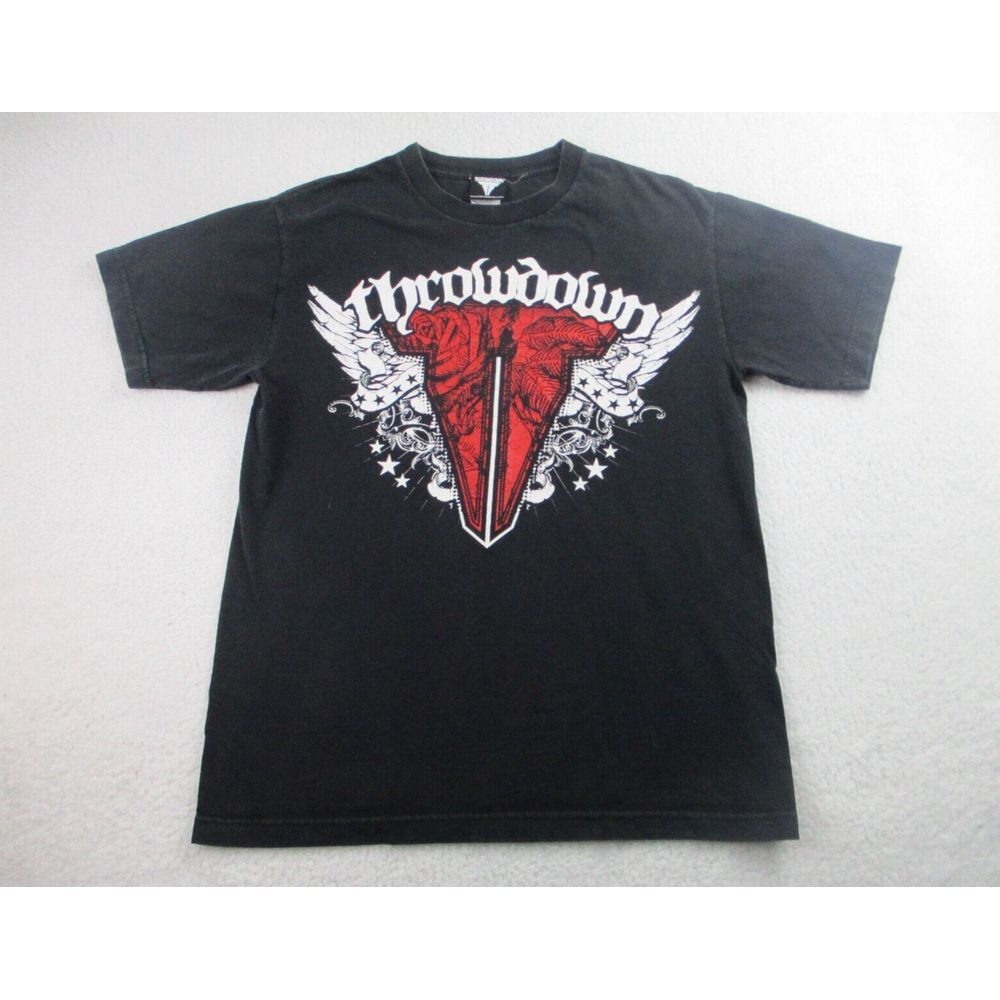 VTG Throwdown T‎ Shirt Mens M Black Affliction Y2K Eagle Wings Logo MMA Biker